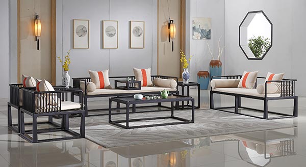 酒店大廳新中式沙發(fā)圖片