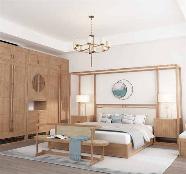 新中式酒店床圖片