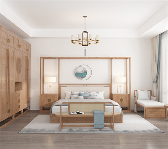 新中式酒店床圖片