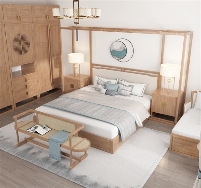 新中式酒店床圖片