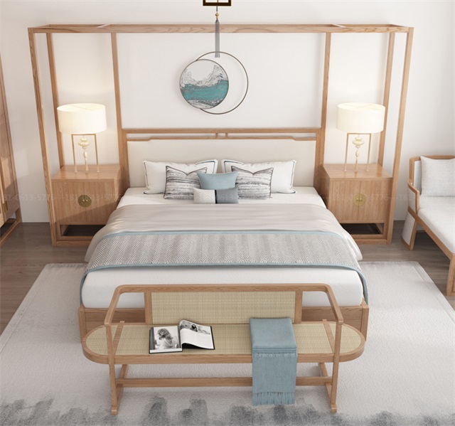 新中式酒店床圖片