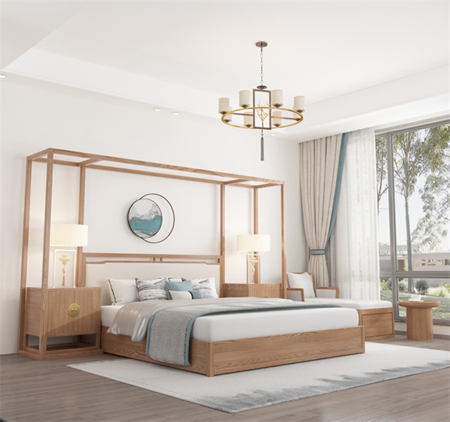 新中式酒店床圖片